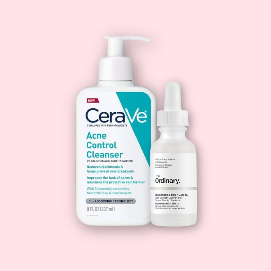 Acne-Fighting Duo: CeraVe Acne Control Cleanser and The Ordinary Niacinamide 10% + Zinc 1%